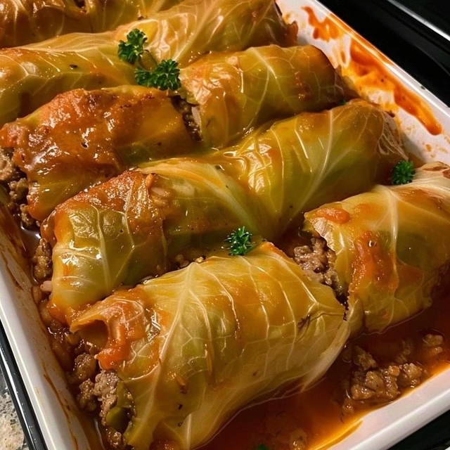 Dinner: Homestyle Stuffed Cabbage Rolls Dinner.
