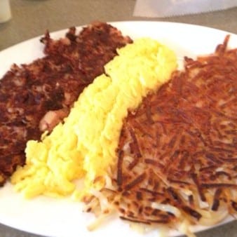 Corned Beef Hash & Swiss Cheese Omelette.