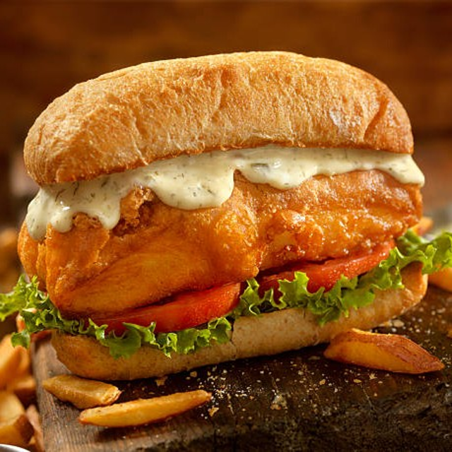 Lunch: Crispy Fish Sandwich & French Fries.
